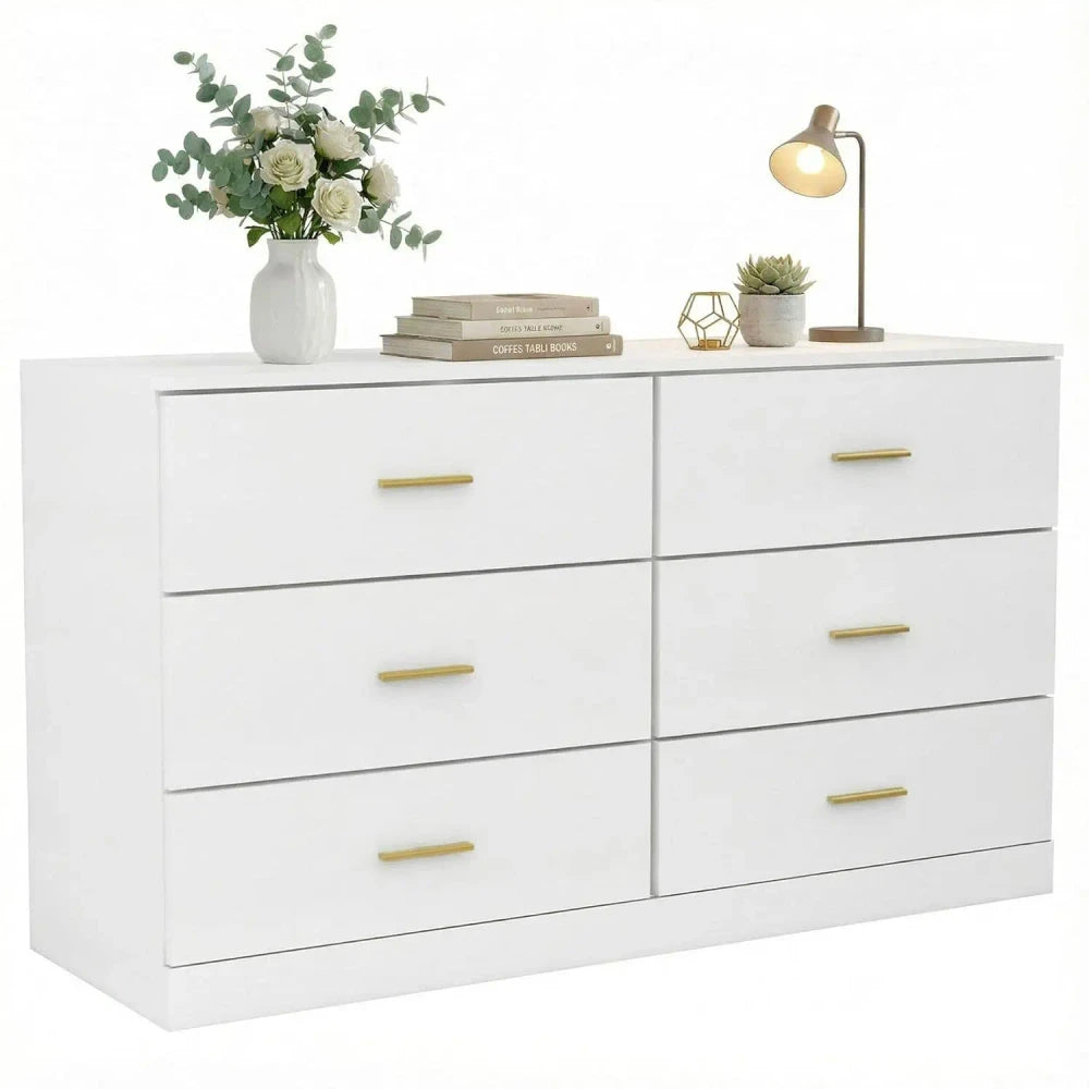 Modern White 6-Drawer Dresser