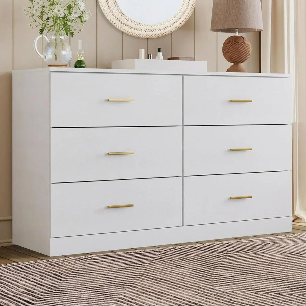 Modern White 6-Drawer Dresser