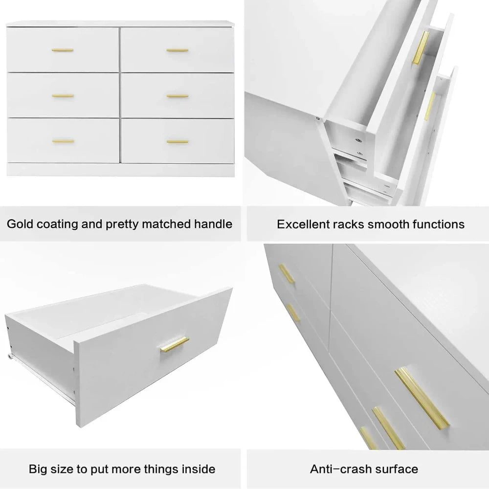 Modern White 6-Drawer Dresser