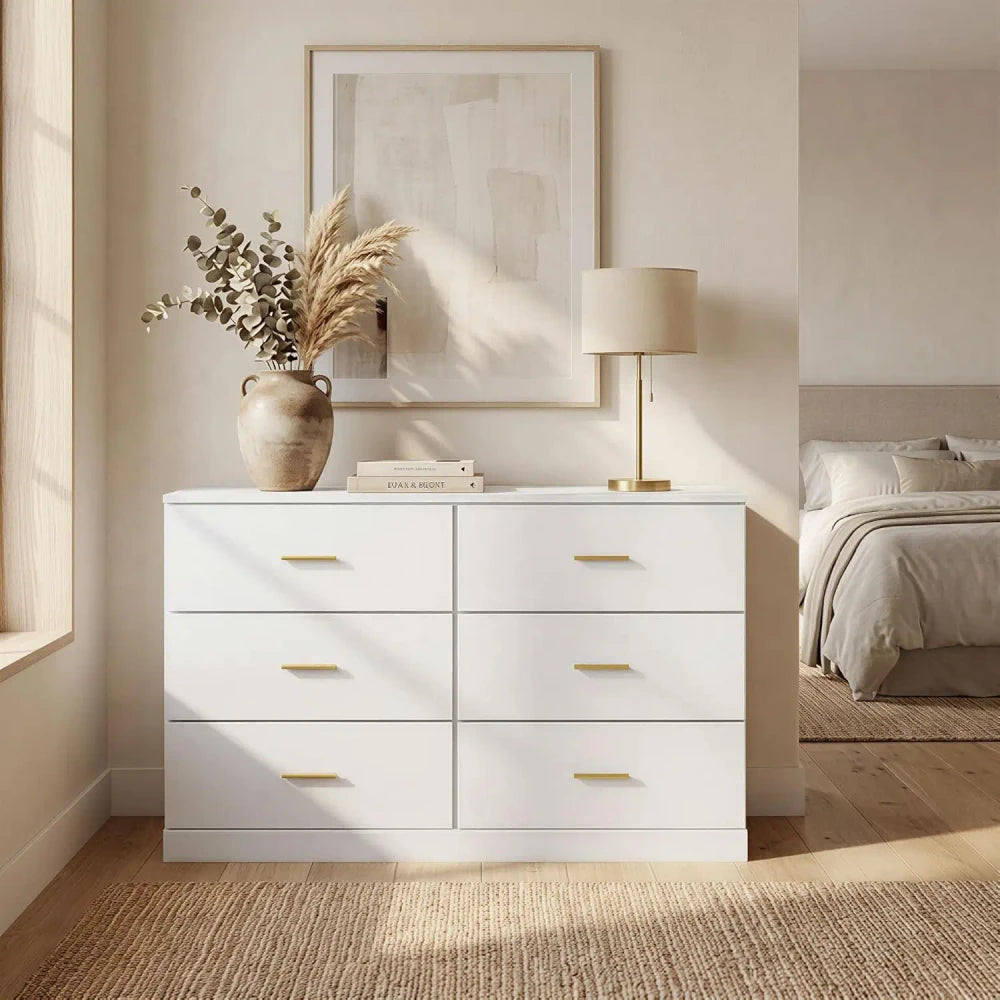 Modern White 6-Drawer Dresser